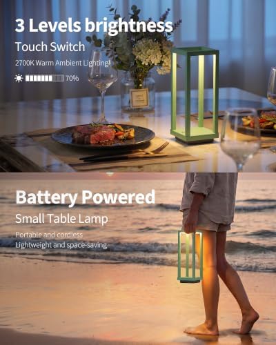 PUSU Cordless Waterproof Table Lamps Set of 2, Green LED Outdoor Desk Lamp - Image 4