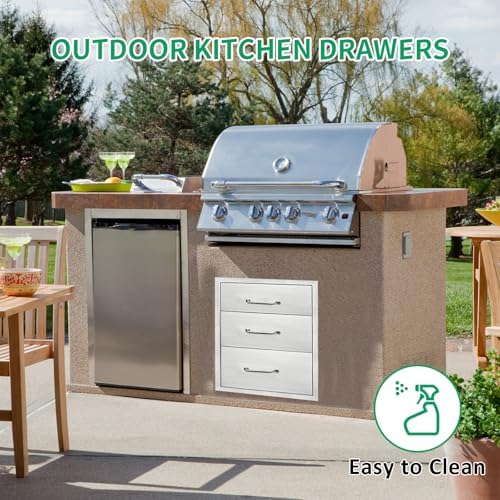 Outdoor Kitchen Drawers 15.7" W x 21.6" H x 17.7" D Stainless Steel Triple Drawers with Ergonomic Handle for BBQ Island, Patio Grill Station & Outdoor Kitchen Cabinets - Image 5