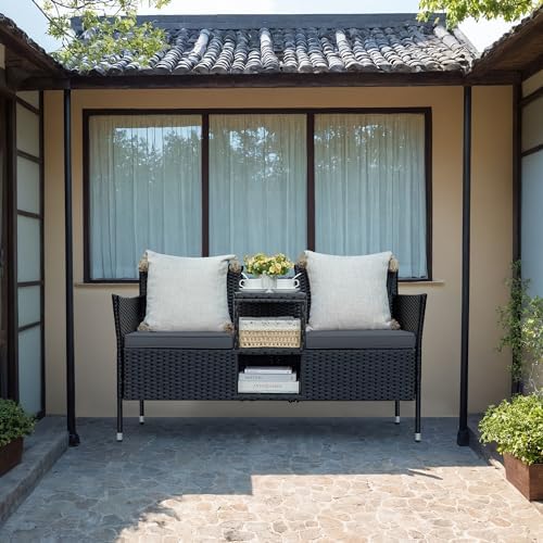 Greesum Patio Loveseat Outdoor Wicker Furniture Conversation Set,Gray - Image 2