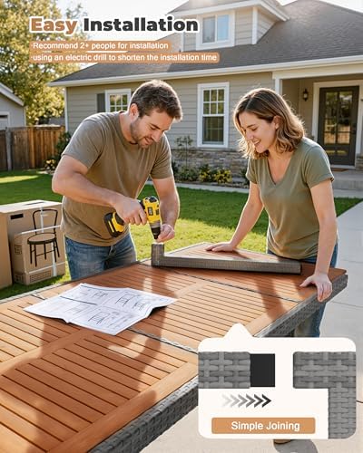 Flamaker Patio Dining Set for 8 Outdoor Acacia Wood Table and Chairs, Gray - Image 4