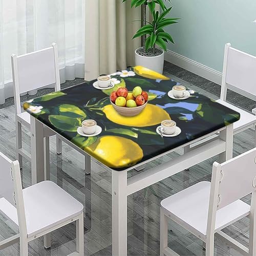 Fitted Tablecloth with Elastic Edge, Lemon Grove Pattern Printed on Fade Resistant Patio Dining Table Cover, Use for Kitchen Balcony Cafe Dining, Fit for 54" x 54" Square Tables - Image 2