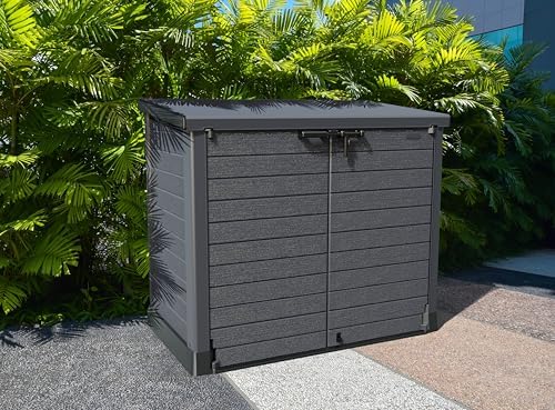 Duramax Cedargrain StoreAway 1200L Plastic Garden Storage Shed/Flat Lid - Outdoor Storage Bike Shed – Durable & Strong Construction– Ideal for Tools, Bikes, BBQs & 2X 240L Bins, 145x85x125 cm, Grey - Image 4