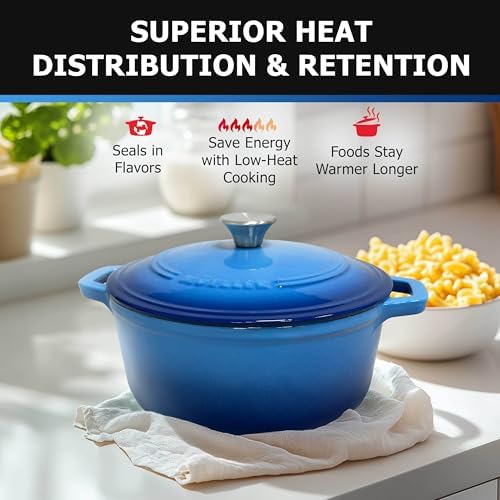 MUELLER HOME 4.5 QT Enameled Cast Iron Dutch Oven, Heavy-Duty Casserole Dish and Braiser Pan with Lid and Stainless Knob, Oven-Safe up to 500° F & Across All Cooktops, Aqua Blue - Image 3