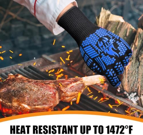 BBQ Gloves, 1472°F Heat Resistant with Silicone Grip Oven Mitts - Image 3