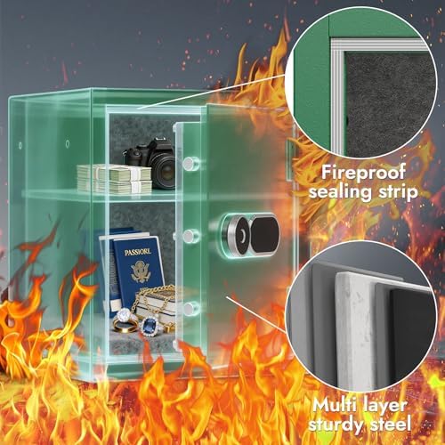 KEAR Fireproof Safe for Home, 3.8 Cub Biometric Fingerprint Safe with Fast Access, Waterproof Safe, Digital Keypad, Emergency Keys, Steel Security Safe for Documents, Cash & Handguns (Green, 3.8 Cub) - Image 3