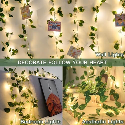 suddus 13.1FT 40LED Pothos Vine with Lights Battery Operated Copper Wire - Image 2