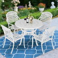 MEETWARM 5 Piece Patio Dining Set, Outdoor All-Weather Cast Aluminum Dining Furniture Set Includes 4 Chairs and 1 Round Table with Umbrella Hole for Garden Deck, White by MEETWARM