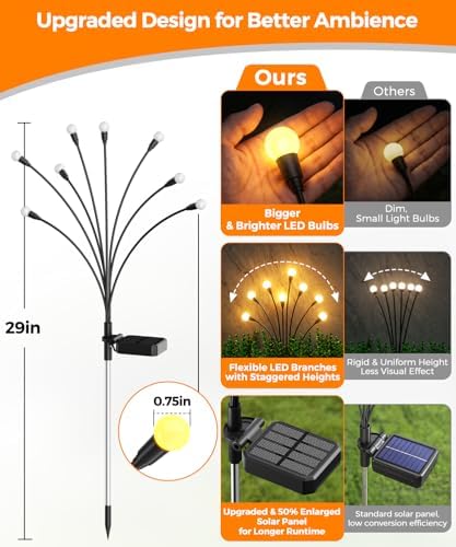 2 Pack Solar Garden Lights 16 LED, Solar Lights Outdoor Waterproof IP65, Decorative Garden Lights Solar Powered for Yard Patio Pathway Decor, Outside Fairy Firefly Lights Garden Gifts - Image 2