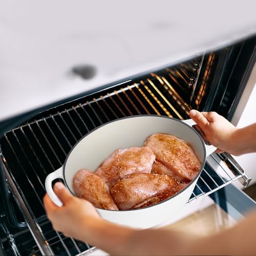 Leonyo 5-Quart Enameled Cast Iron Oval Dutch Oven Pot with Lid, White - Image 5