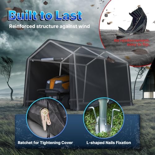 ADVANCE OUTDOOR 8x14 ft Steel Metal Peak Roof Portable Garage Shelter Storage Shed Carport for Motorcycle, Bike or Garden Tools with 2 Roll up Doors & Vents, Gray - Image 4