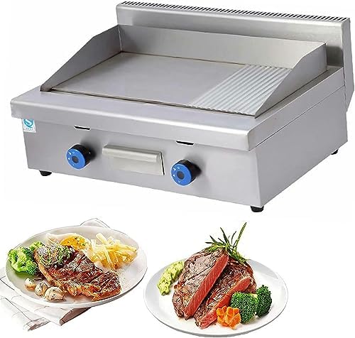 Double Gas Griddle Grill Smooth LPG Commercial Stainless Steel Heavy Duty Restaurant Outdoor Griddle Gas Baking Plate Burger Grill Large Non-Stick Burners Flat Hot Plate for Home and Commercial by Unknown