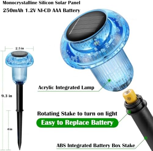 Priddop Solar Garden Lights Outdoor Waterproof 8 Pack Blue LED Mushroom - Image 3
