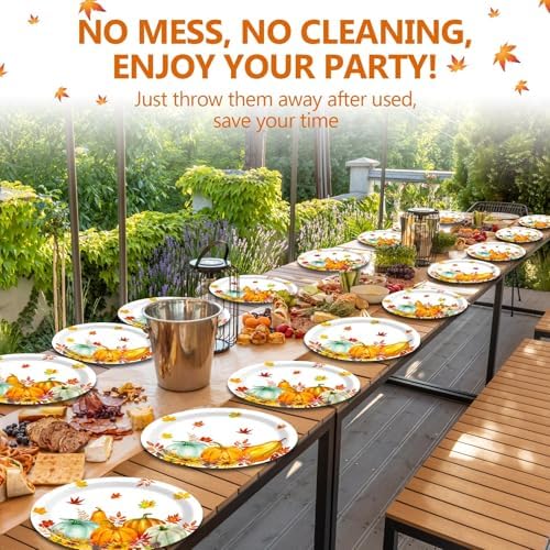 Qyeahkj 50PCS Fall Thanksgiving Oval Paper Plates Thanksgiving Heavy Duty Disposable Dinner Plates Fall Party Decorations Large 11'' Maple Leaves Pumpkin Party Supplies Autumn Tableware Set - Image 6