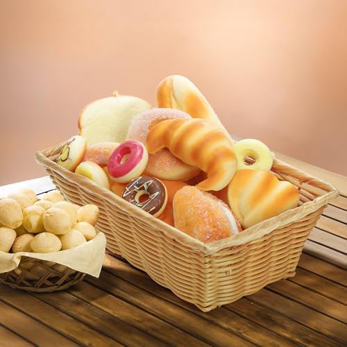 Coloch 6 Pack Plastic Woven Bread Basket, 12 Inch Imitation Rattan Fruit Basket Stackable Rectangle Serving Baskets for Fruit, Bread, Vegetable, Towel, Home, Outdoor Use - Image 6