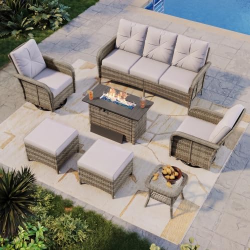 Aoxun 7-Piece Wicker Rattan Patio Furniture Set with 44" Fire Pit Table by Aoxun
