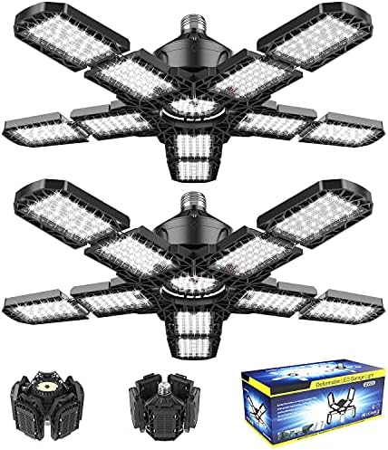 Nexillumi 2-Pack Led Garage Light 180W, 36000LM Garage Lights Ceiling LED with E26/E27 Medium Base, 6000K Deformable LED Shop Lights with 10+1 Adjustable Panels for Garage, Workshop, Attic, Basemen by Nexillumi