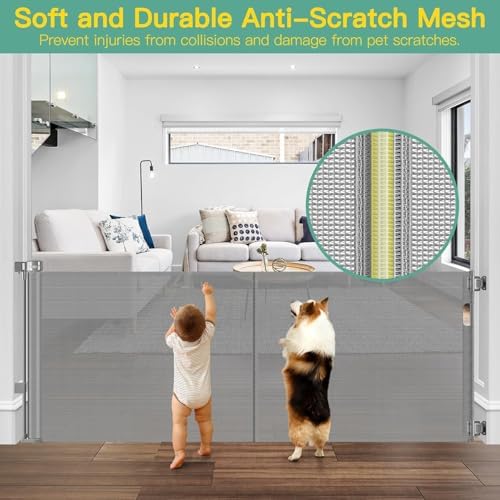 Upgraded 60" Wide Retractable Dog Gate with Reinforced Rods - Bottom Anti-Escape, 5 ft Retractable Baby Gates for Doorways Retractable Gates for Dogs Indoor/Outdoor Retractable Pet Gate, Gray - Image 6