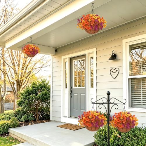 2 Set Artificial Fall Hanging Flower Baskets for Outdoor Autumn Decor - Image 2