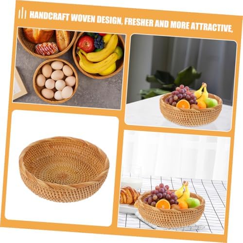 Hemobllo Large Handmade Woven Rattan Picnic Basket Sturdy Thick round Fruit Storage Basket for Outdoor Kitchen Food Serving and Organizing - Image 5