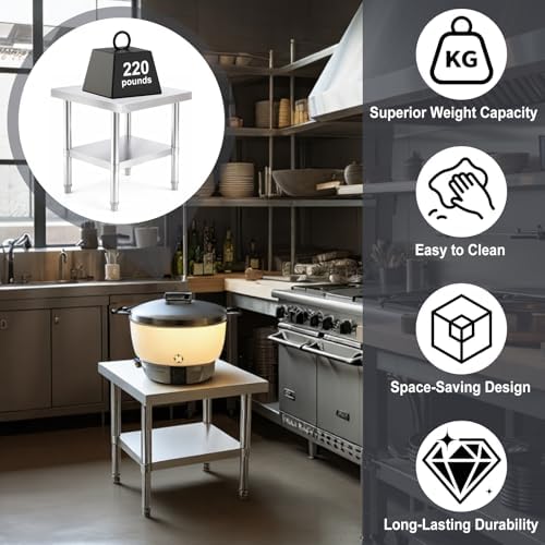Tudomro 20 x 20 x 20 Inches Stainless Steel Gas Rice Cooker Stand, Heavy Duty Commercial Rice Cooker Table with Undershelf Prep Work Utility Stand for Commercial Kitchens and Home Use - Image 2