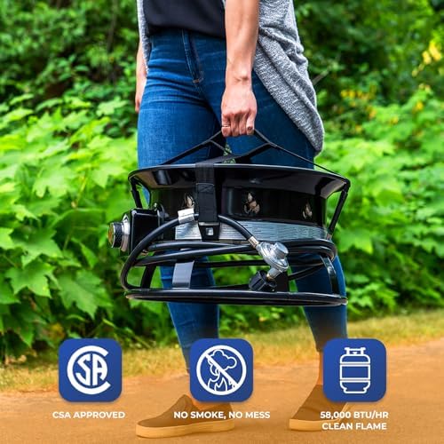 Outland Living Portable Propane Fire Pit, 19-inch, 58,000 BTU with Fire Pit Cover & Carry Kit, Smokeless Gas Firebowl | Perfect for Camping, Patio, Backyard, Tailgating, Deck, RV| Black 893 Deluxe - Image 4