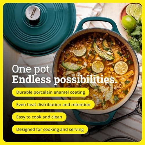 Lodge Essential Enamel Cast Iron Dutch Oven, 6 Quart, Lagoon - Image 2