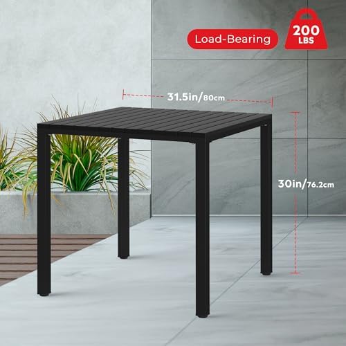 Costaelm Outdoor Dining Table for 4, Square Metal Patio Table, 4-Person Weather Resistant Steel Slat Table for Lawn Garden Backyard, Black - Image 2