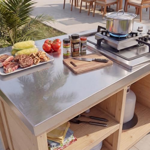 MOUMON Patio Kitchen Cabinet with Tank Storage & Stainless Steel Countertop - Image 4