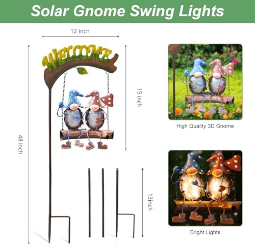 HONGLAND Gnomes Garden Decor Solar Lights, 48 Inch Welcome Sign Swing Christmas Yard Decorations Outdoor Decorative Stake for Lawn Porch Backyard Patio, Gnome Gardening Gifts for Women Mom - Image 6