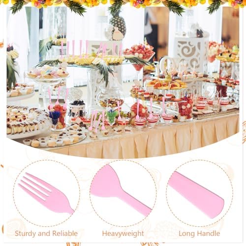 60 Pcs Pink Disposable Plastic Forks Cutlery Heavy Duty Dinnerware Plastic Silverware Flatware for Home Office School Party Picnics Restaurant Outdoor Events or Every Day Use (Pink) - Image 3