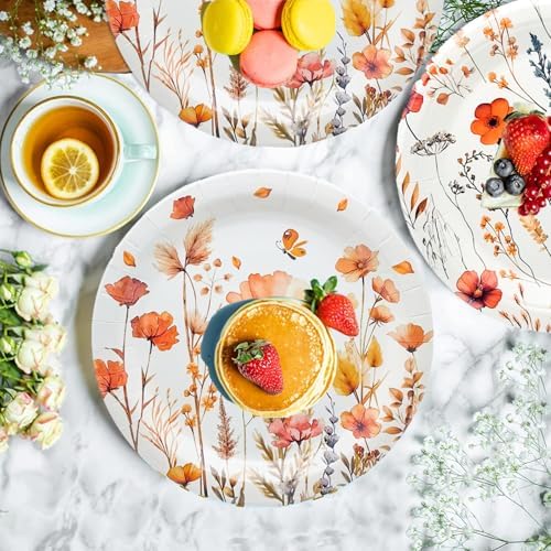 100Pcs Wildflower Party Supplies Spring Floral Wedding Birthday Decoration Include Wildflower Plates Napkins and Cups for Spring Summer Picnic Wedding Baby Shower Tea Party Decor,Serve 25 (Yellow) - Image 5