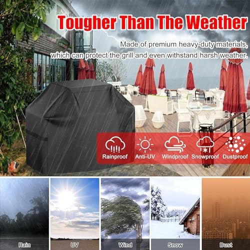 Grill Cover, 58 inch Heavy Duty BBQ Gas Grill Cover for Outdoor Grill, Waterproof, Weather Resistant, Anti-UV, Rip-Proof, Fade Resistant Barbecue Cover with Hook-and-Loop Straps for Most Grills - Image 5