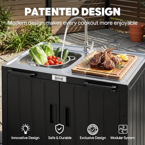 Feasto Modular Outdoor Kitchen Island with Stainless Steel Sink and Faucet - Image 4