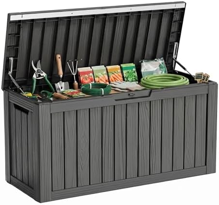 86 Gallon Deck Box, Lockable Waterproof Outdoor Storage Boxes For Garden Tools,Indoor Cushions,Accessories Outside Storage Resin Weatherproof Container(Black) by MAIUSCOLI