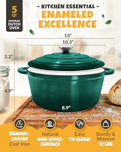 CRUSTLOVE 5 QT Enameled Dutch Oven for Bread Baking with Lid & Baking Set - Image 3