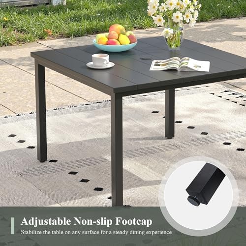 Outdoor Dining Table with Adjustable Umbrella Hole, 40.2" All-Weather Square Patio Dining Table for 4, Metal Patio Table for Garden Lawn Porch Deck Yard, Black - Image 5
