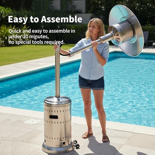 50,000 BTU Outdoor Propane Patio Heater with Wheels – All-Stainless Steel Gas Heater, Weighted Base, Easy Ignition & Safety Tilt Shut-Off for Patio, Backyard, Garden & Commercial Use - Image 5