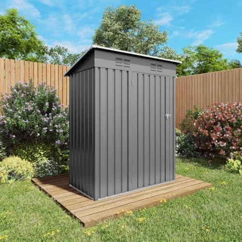 Outdoor Storage Shed 5x3x6FT Pitched Roof, Galvanized Steel Garden Shed with Lockable Door & Window, Waterproof Metal Tool Storage for Garden, Backyard, Patio, Lawn - Image 6