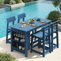 SERWALL 5-Piece Outdoor HDPE Counter-Height Bar Set with 4 Stools, Blue by SERWALL