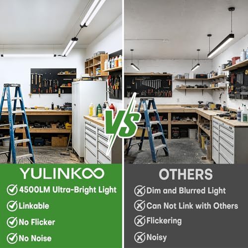 T5 LED Shop Light, 4FT 4500LM Garage Lighting, 45W (150W Equivalent), 6500K Linkable Integrated Light Fixture with ON/OFF Switch, Hanging or Ceiling Mount Bright White Light for Workshop (4 Pack) - Image 5