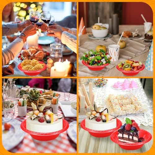24 Pack 16oz Red Disposable Plastic Bowls Dessert, Ice Cream, Salad, Soup Serving Cups for Party, Picnic, Food Snacks (Red) - Image 7