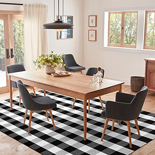 IOHOUZE 5x8 Buffalo Plaid Area Rug, Washable Indoor Outdoor, Black White - Image 3