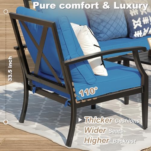 4-Piece Patio Furniture Set, Wider Outdoor Metal Seating Sofa with High Back & Loveseat, Coffee Table, All Weather Metal Conversation Set for Backyard, Poolside, Deck-Peacock - Image 2
