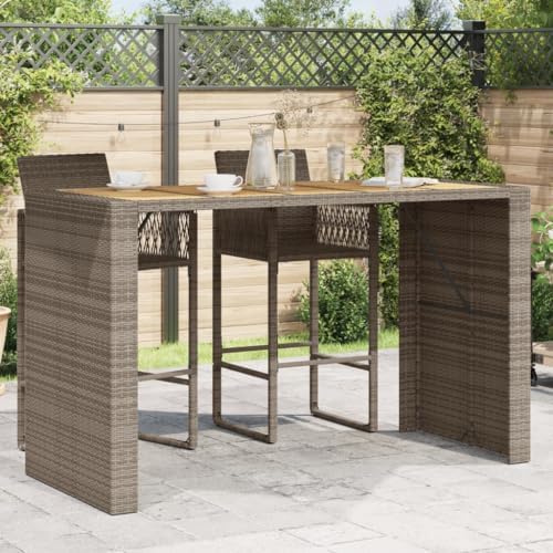 Grey Garden Bar Table with Acacia Wood Top and UV-Resistant Rattan for Outdoor Dining and Cocktails 72.8 in Long 31.5 in Wide Weatherproof Patio Furniture - Image 2