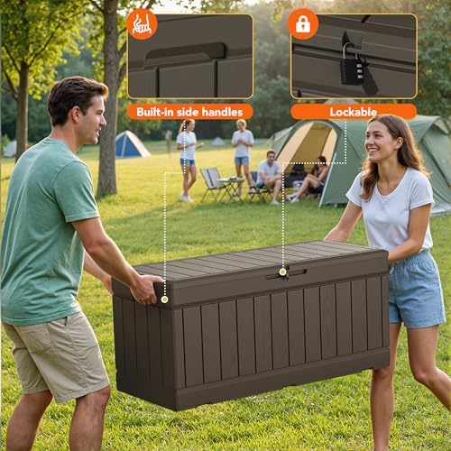 78 Gallon Deck Box Outdoor Indoor Waterproof Storage Box, Brown - Image 2