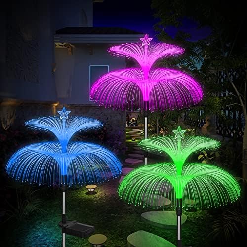 Weepong Solar Garden Lights 3 Pack New Upgraded Solar Lights Outdoor Waterproof 7 Color Changing Double Jellyfish and Star Flower Garden Decor Yard Lawn Christmas Outdoor,Gifts for Mother's Day Women by Weepong