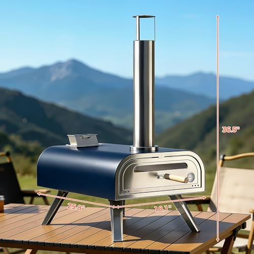 BIG HORN 16" Multi-Fuel Outdoor Pizza Oven – 2-in-1 Wood-Fired & Gas Compatible (Burner Sold Separately), 1112°F Outdoor Stainless Pizza Cooker, Portable for Party Usage, Navy Blue - Image 6