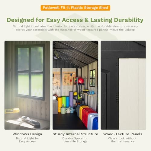 Patiowell 8x10 FT Resin Outdoor Storage Shed with Floor, Beige - Image 4