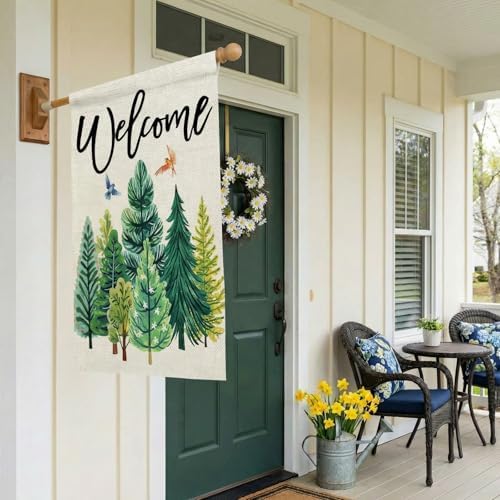CROWNED BEAUTY Spring Summer House Flag Green Trees Double Sided 28x40 Inches Large Burlap Welcome Holiday Seasonal Yard Decoration for Outside Porch - Image 4