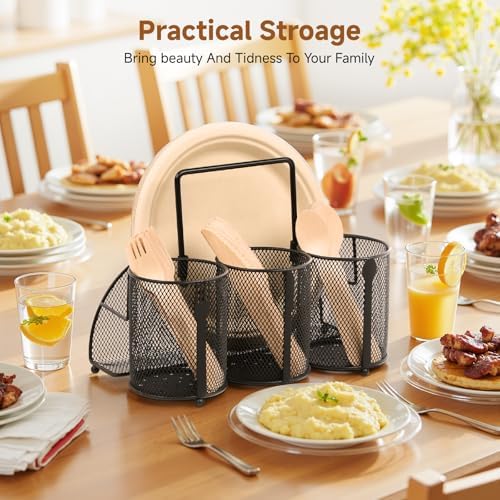 Utensil Caddy Silverware Holder for Party, Metal Mesh Cutlery Storage Organizer for Forks Spoons Napkins Plates, Perfect for Kitchen, Buffet, Picnic, Camping & Outdoor BBQ - Image 4